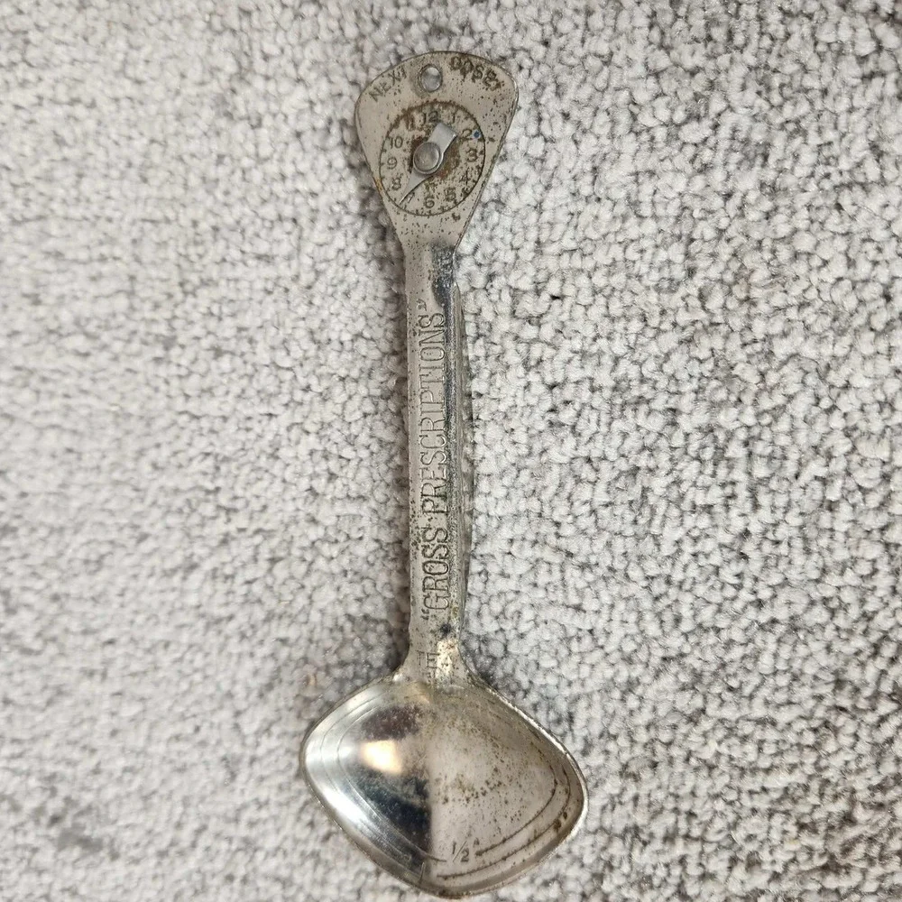 Gross Prescriptions Medicine Spoon Silver Antique Next Dose Dial Apothecary